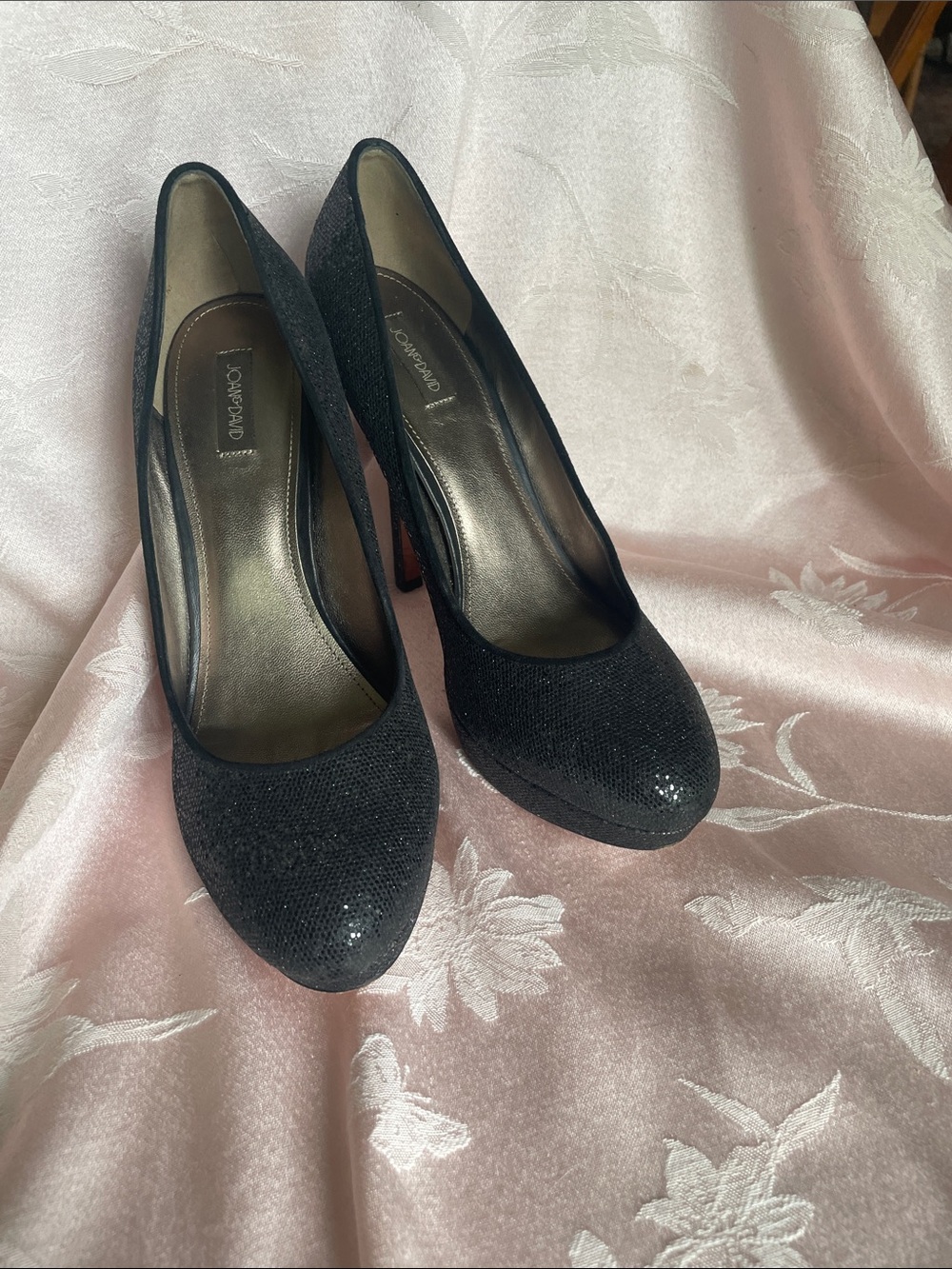 Joan & David Black Sparkle Round-Toe Stiletto Pumps
